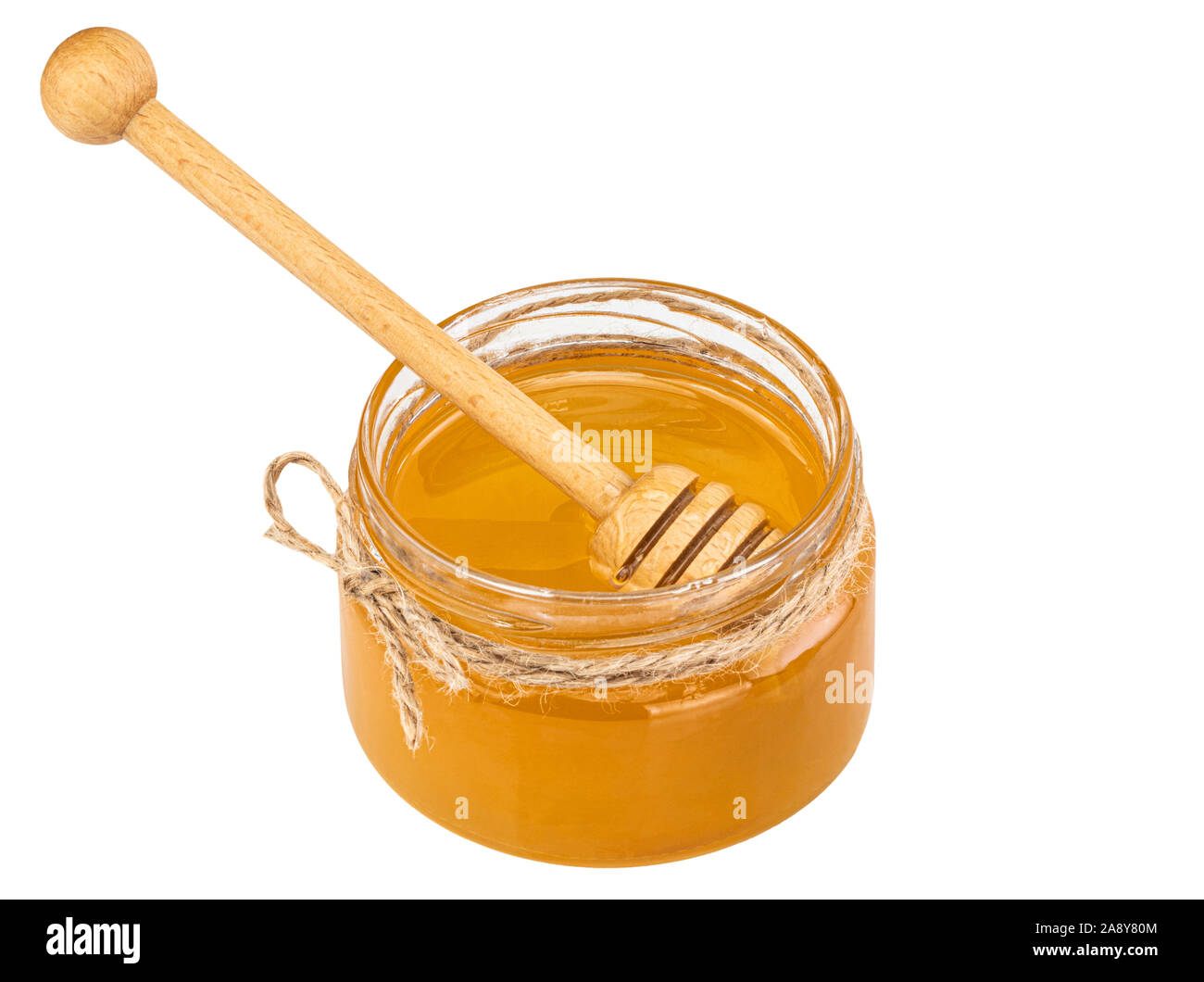 Honey pot and dipper isolated on white background Stock Photo Alamy