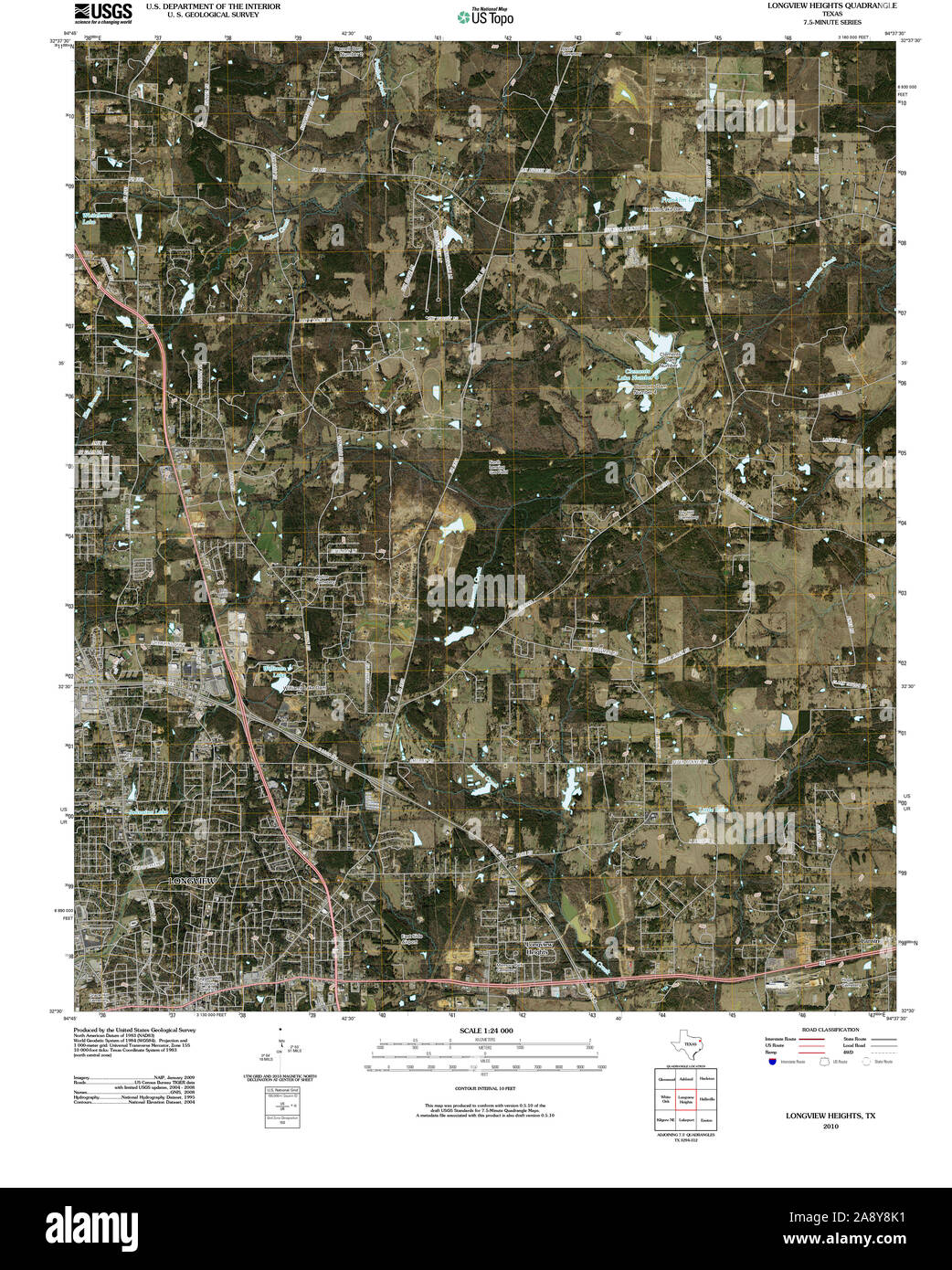 USGS TOPO Map Texas TX Longview Heights 20100427 TM Restoration Stock Photo