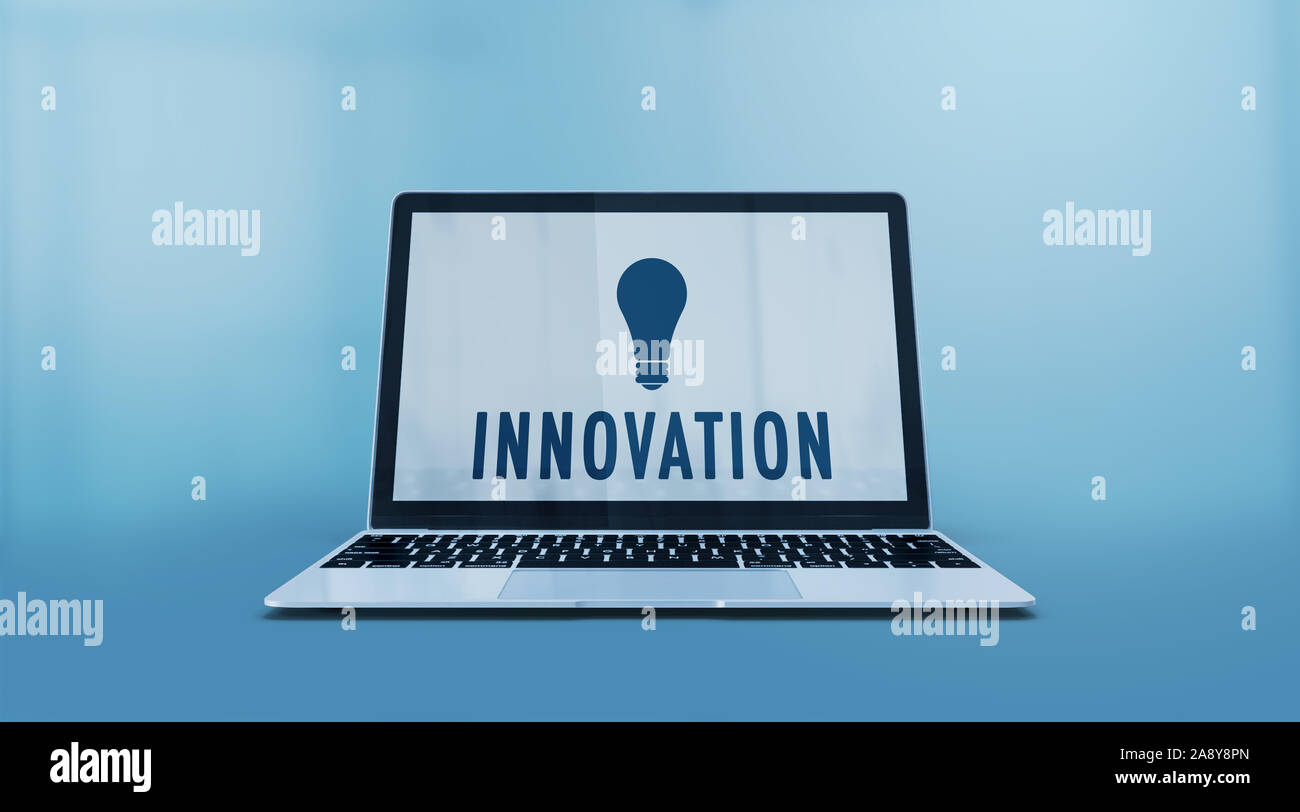 Light Bulb Symbol and Innovation text on a modern laptop computer ...