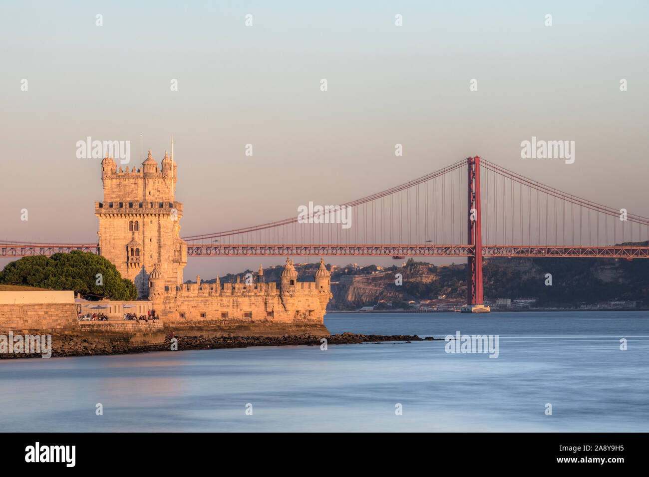 Belem Tower, Ponte 25 de Abril, Lisbon, Portugal, Europe Stock Photo