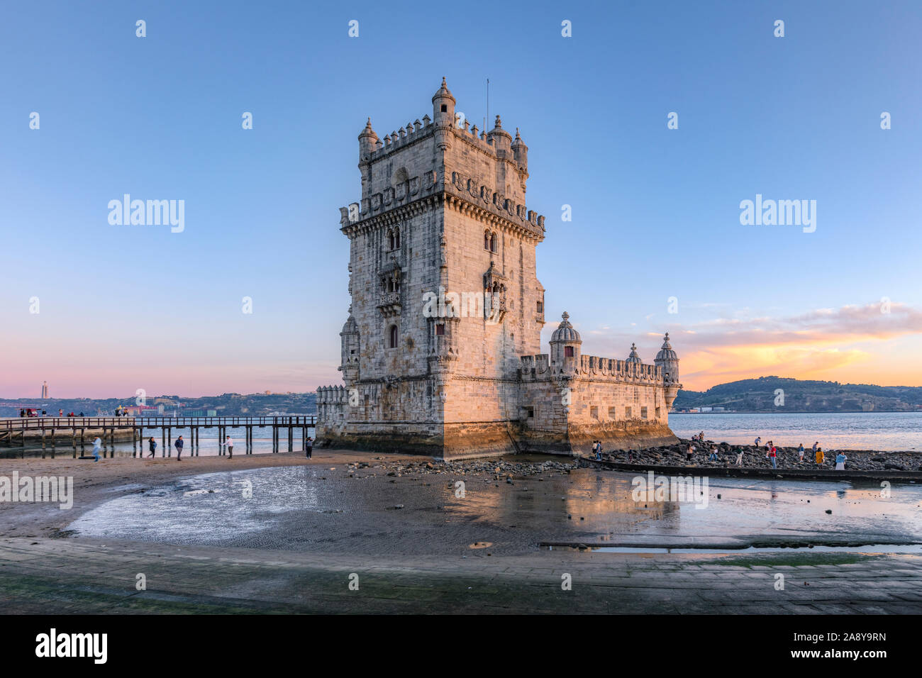 Belem Tower, Ponte 25 de Abril, Lisbon, Portugal, Europe Stock Photo