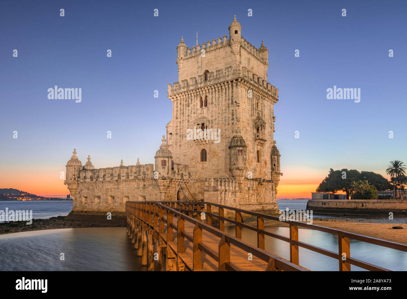 Belem Tower, Ponte 25 de Abril, Lisbon, Portugal, Europe Stock Photo