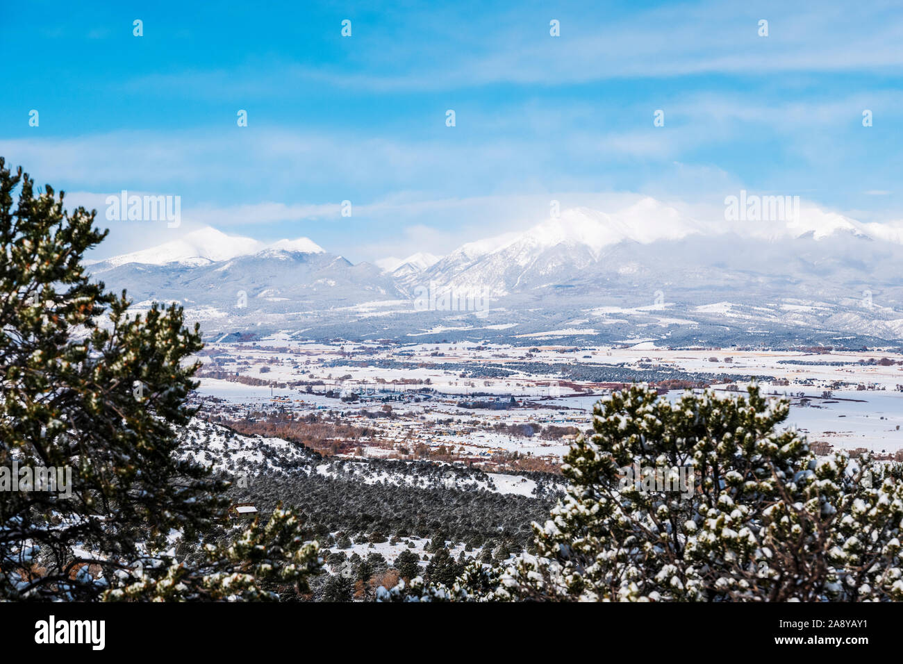 Winter view of fresh snow on the Rocky Mountains near Salida; Colorado; USA Stock Photo