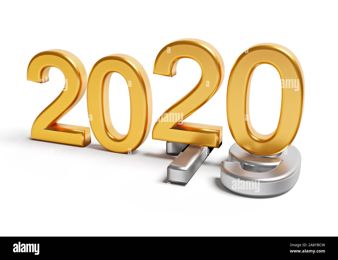 Numbers of New Year 2020 over grey old 19 isolated on white background. 3d render Stock Photo