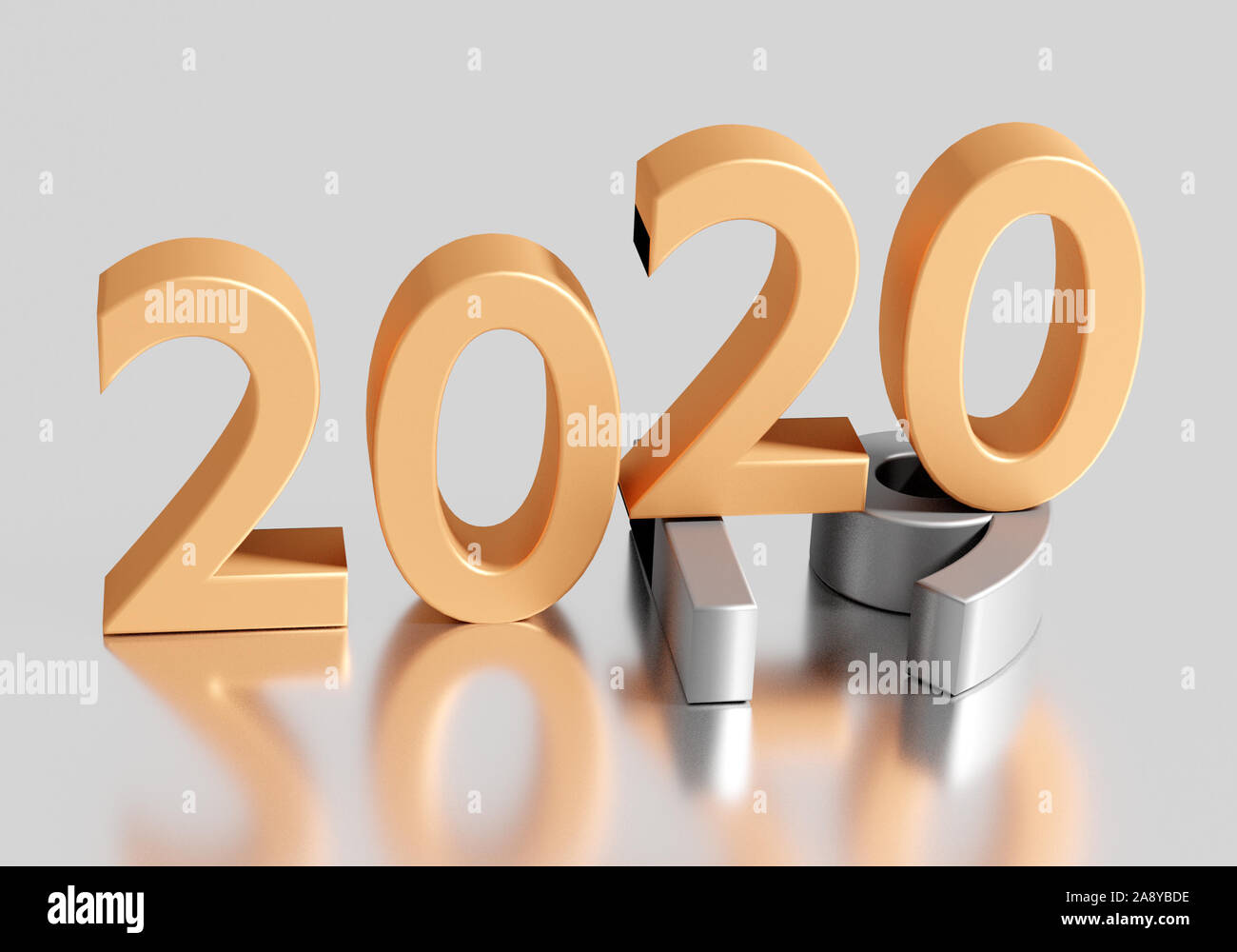 Numbers of New Year 2020 over grey old 19 with reflection. 3d render Stock Photo