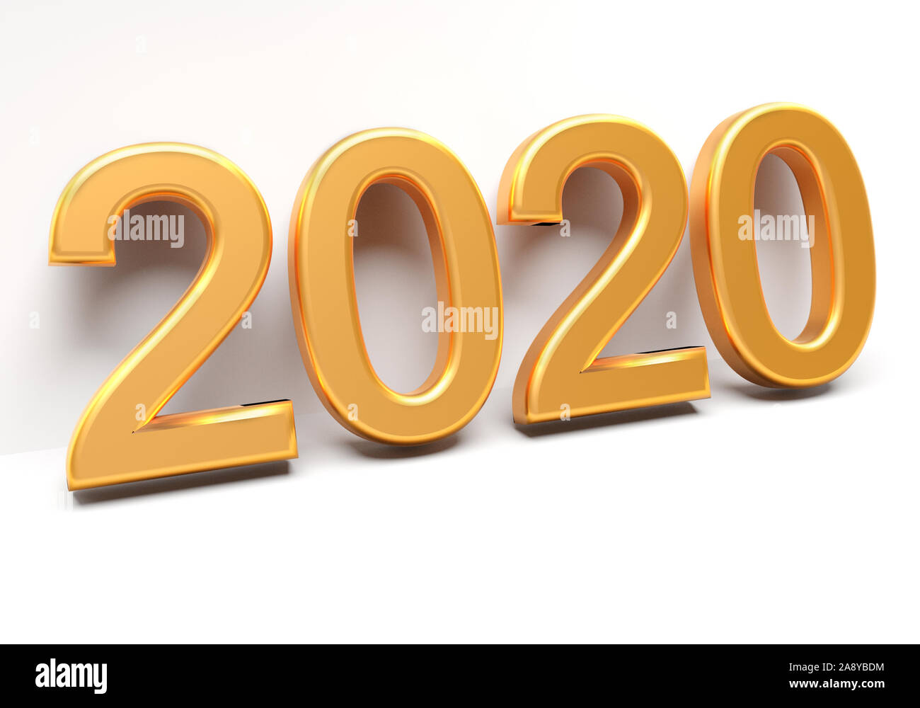 Gold numbers of New Year 2020 with shadow. 3d render Stock Photo