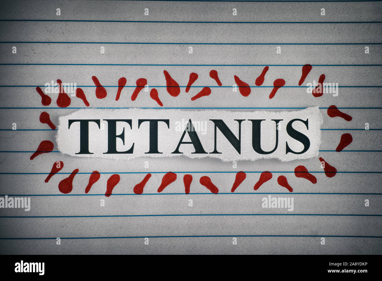 Tetanus. Piece of paper with the word Tetanus. Close up. Stock Photo