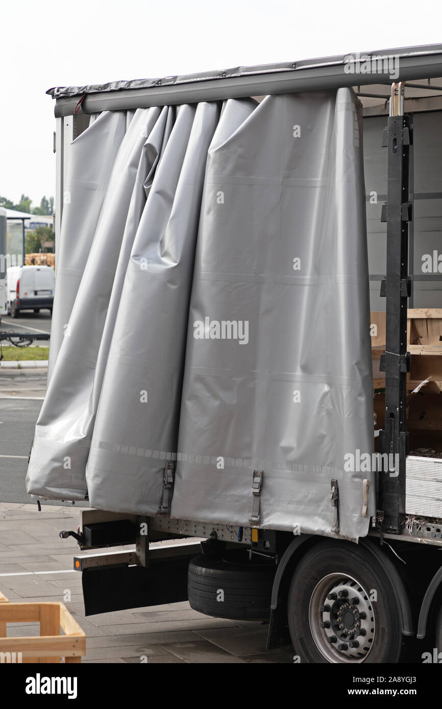 Canvas Tarp Curtains at Cargo Truck Trailer Stock Photo Alamy