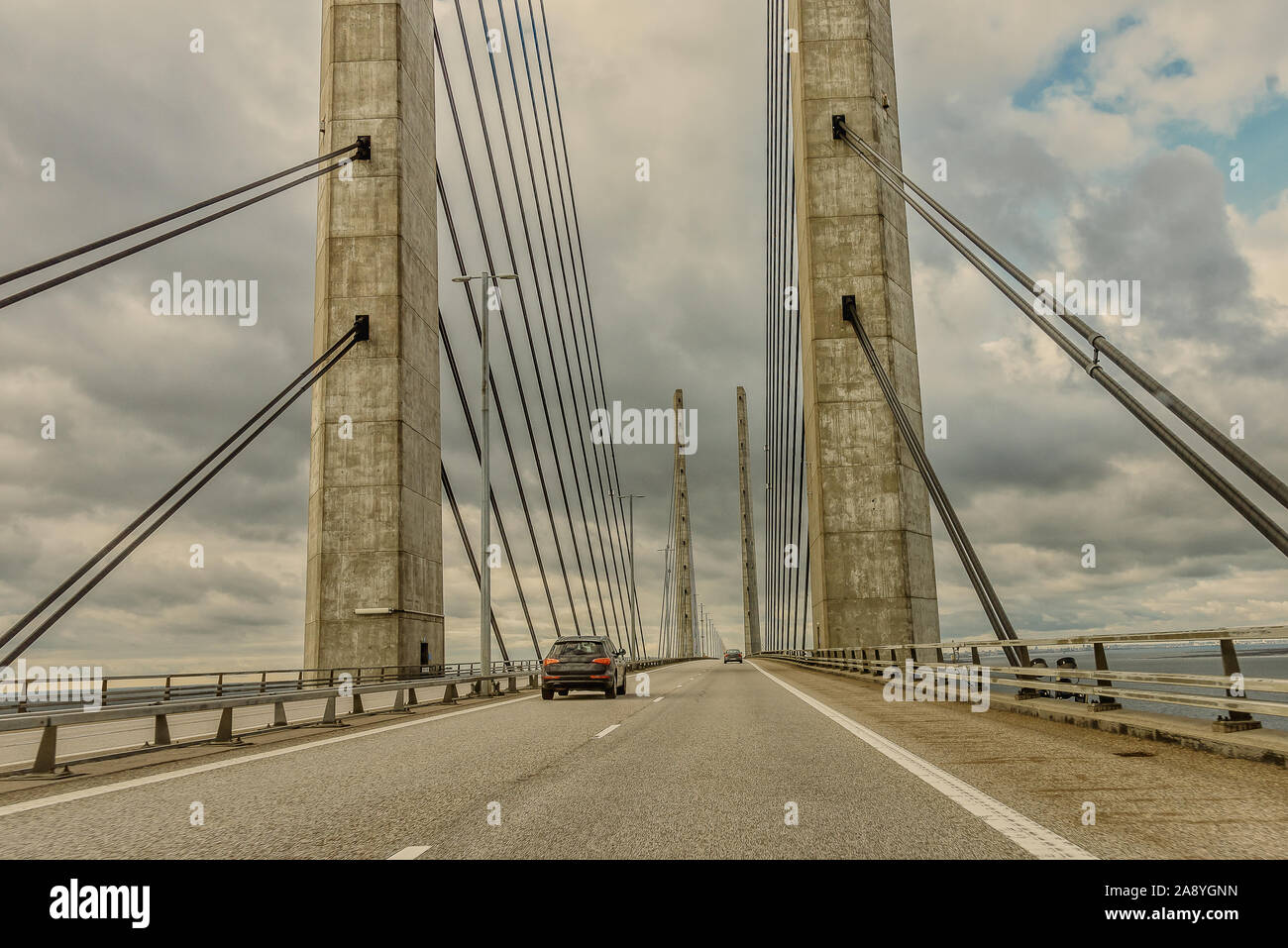 Car driving over the Øresundsbron, the bridge between Sweden and Denmark, November 12, 2019 Stock Photo