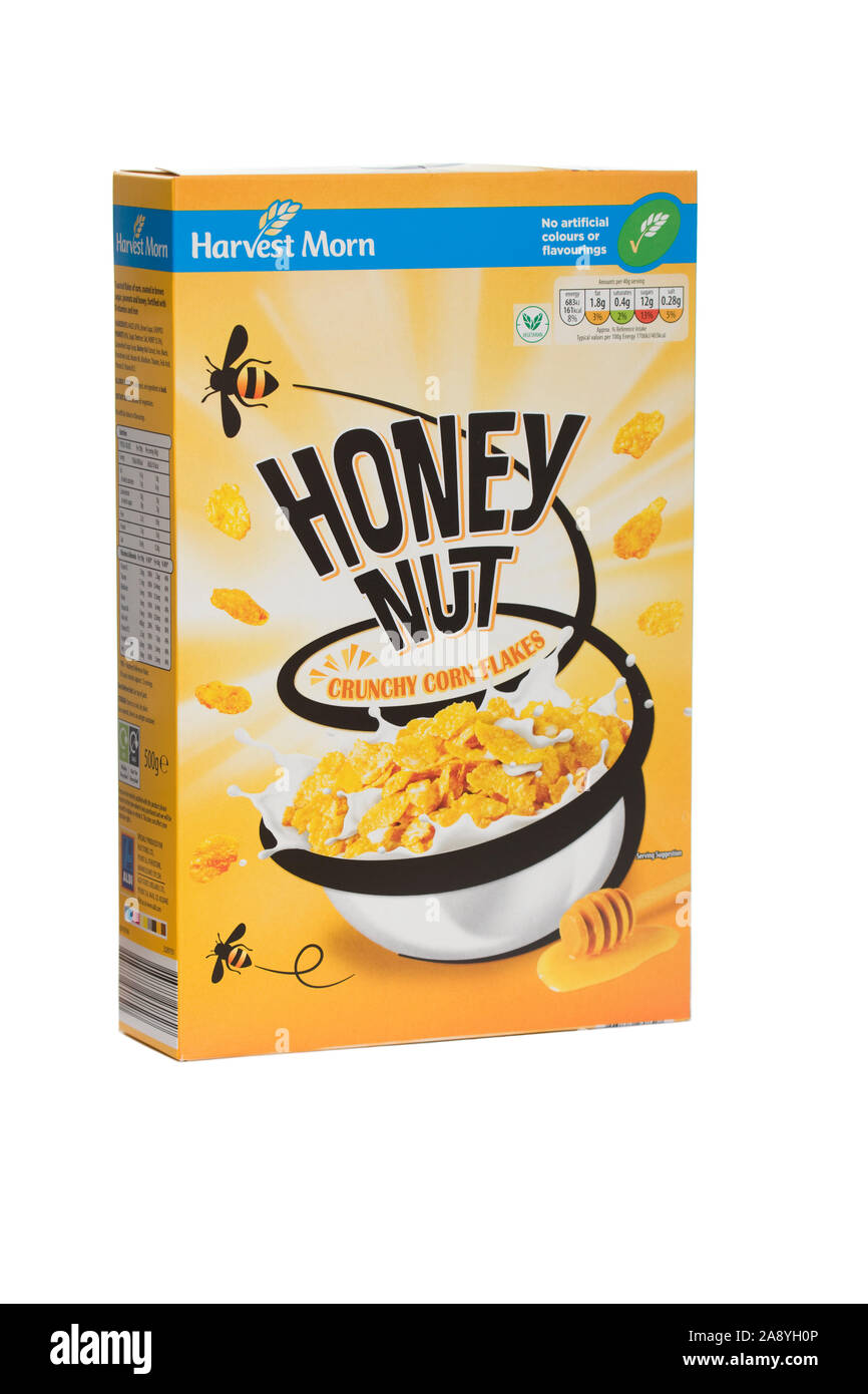 Honey Nut Cornflakes box on isolated white background Stock Photo - Alamy