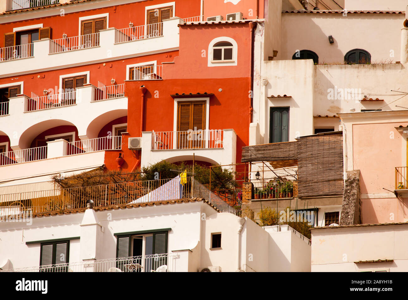 Houses perched on the steep cliffs of Positano, Amalfi coast, Italy. Stock Photo