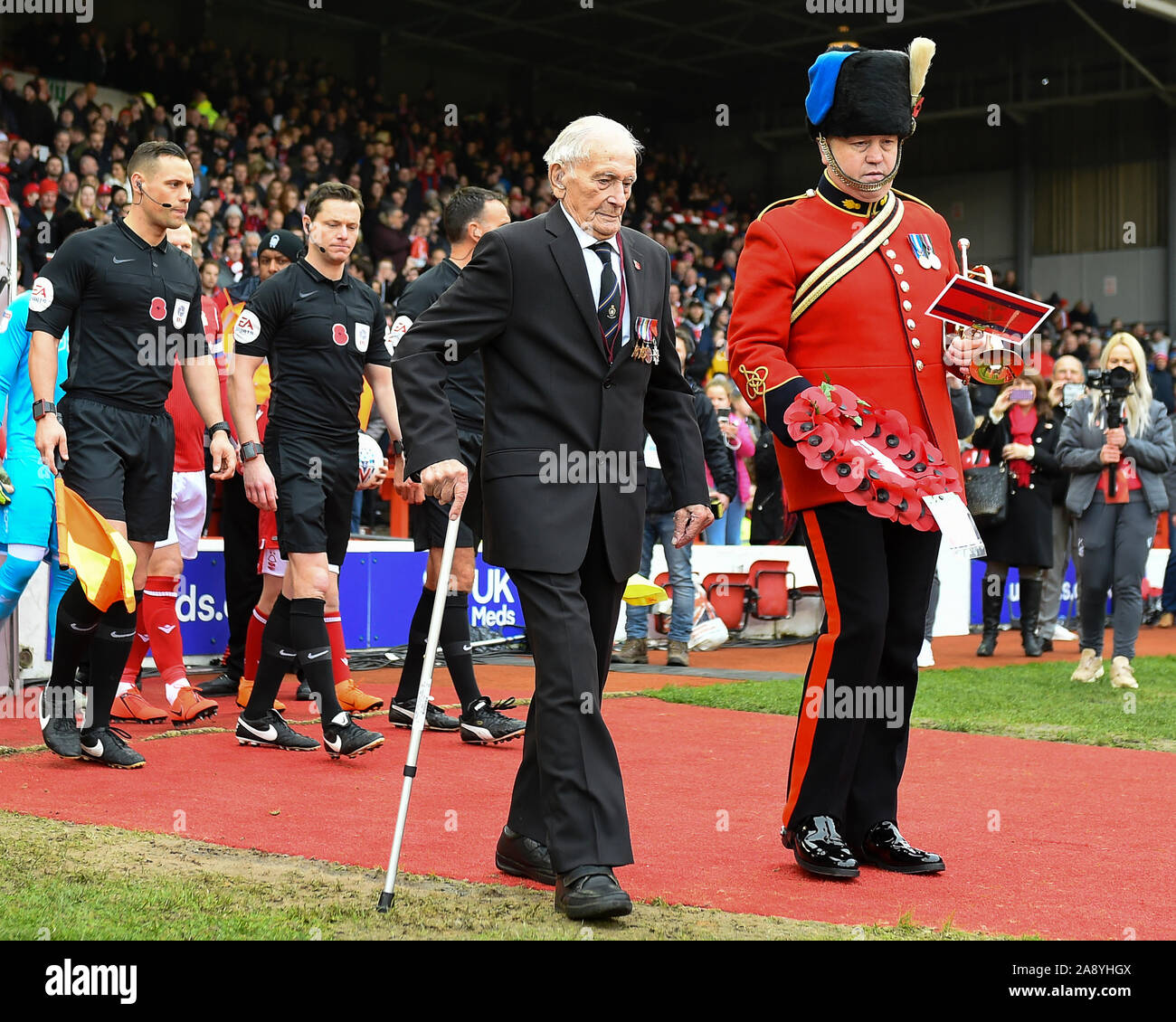 NOTTINGHAM, ENGLAND - NOVEMBER 9TH Ralph McClure, D-Day veteran, during the Sky Bet Championship match between Nottingham Forest and Derby County at the City Ground, Nottingham on Saturday 9th November 2019. (Credit: Jon Hobley | MI News) Photograph may only be used for newspaper and/or magazine editorial purposes, license required for commercial use Credit: MI News & Sport /Alamy Live News Stock Photo