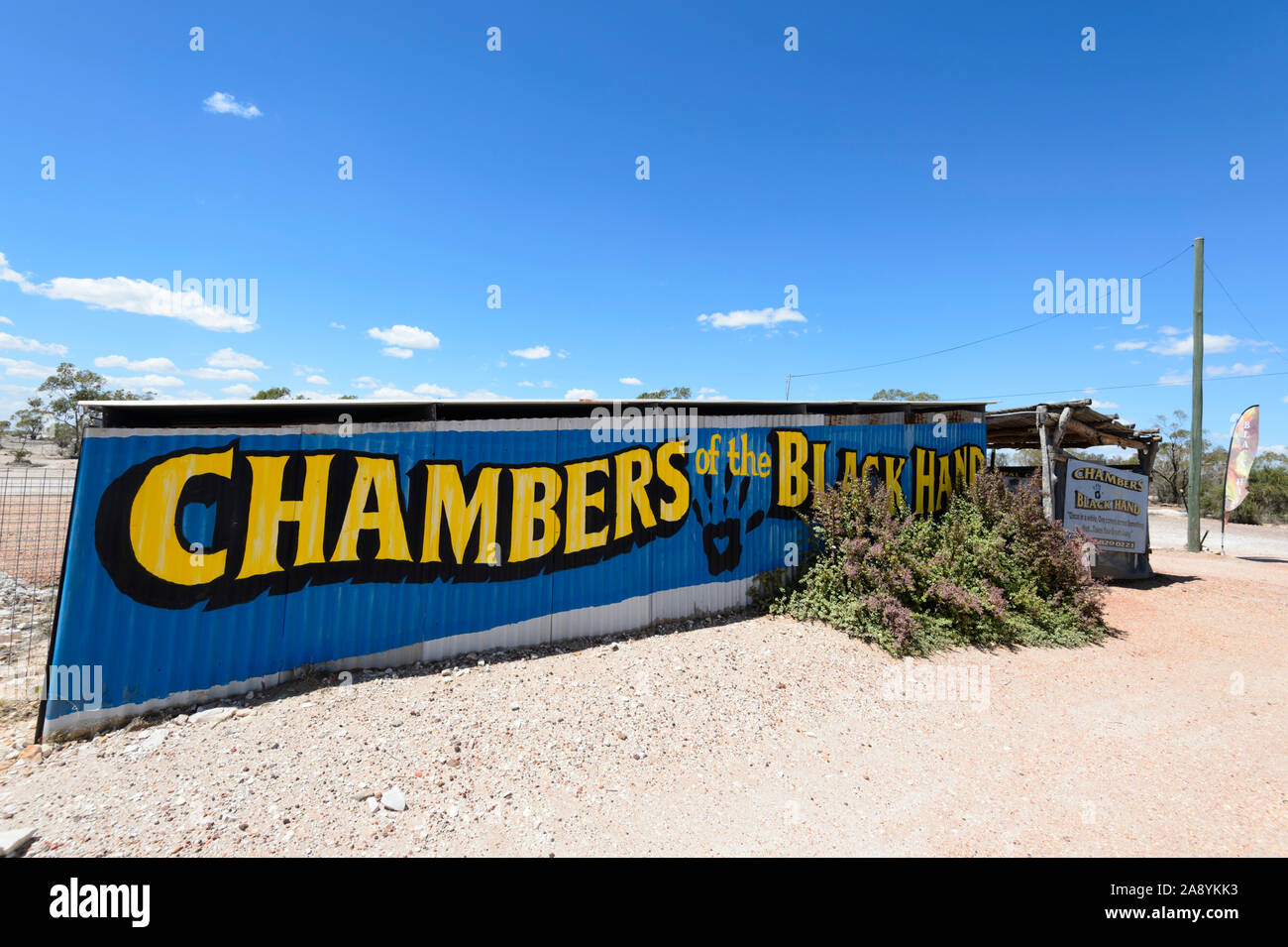 Sign for the Chambers of the Black Hand, an underground sculpture
