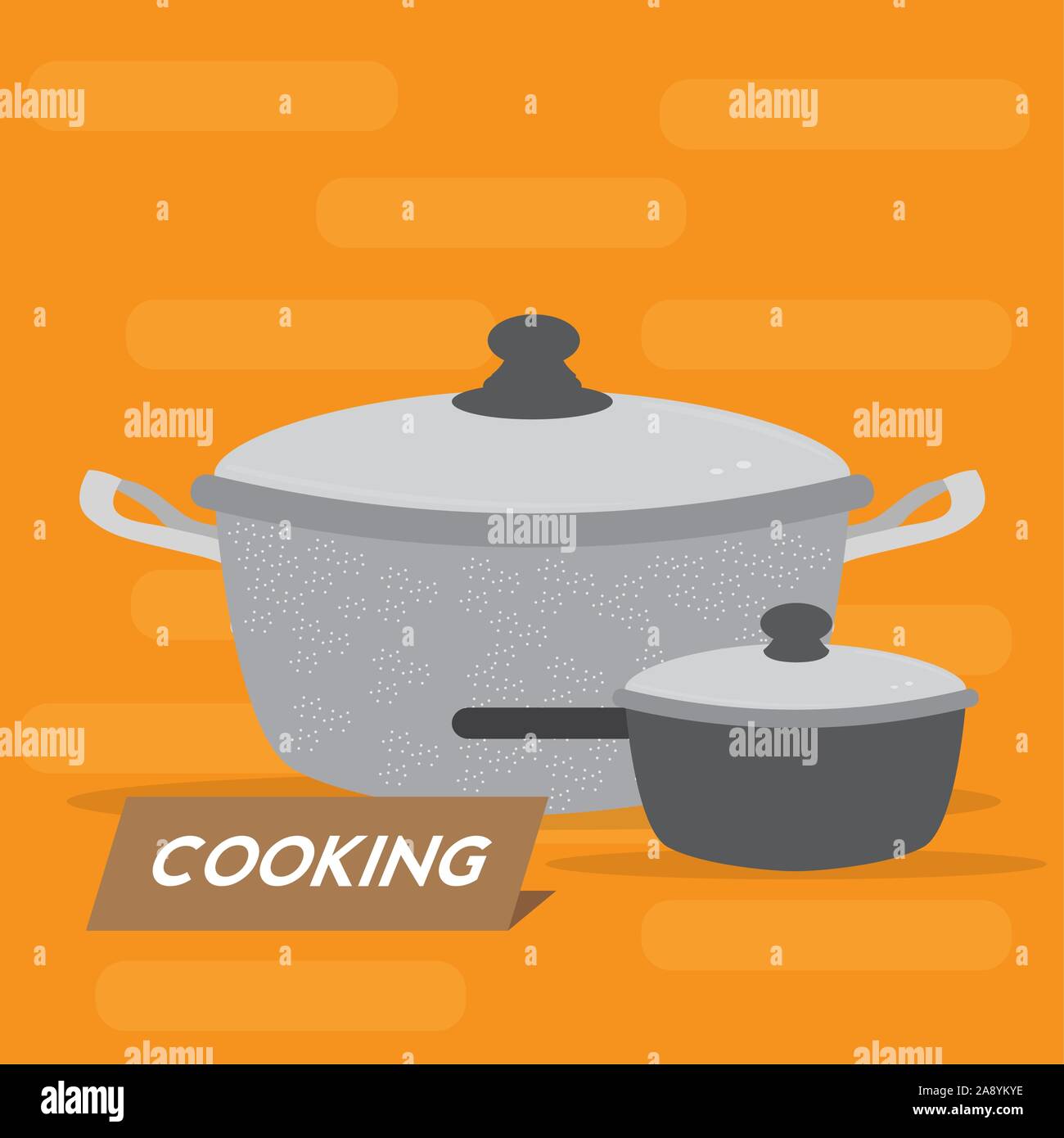 Pair of cooking pots over a colored background Vector illustration