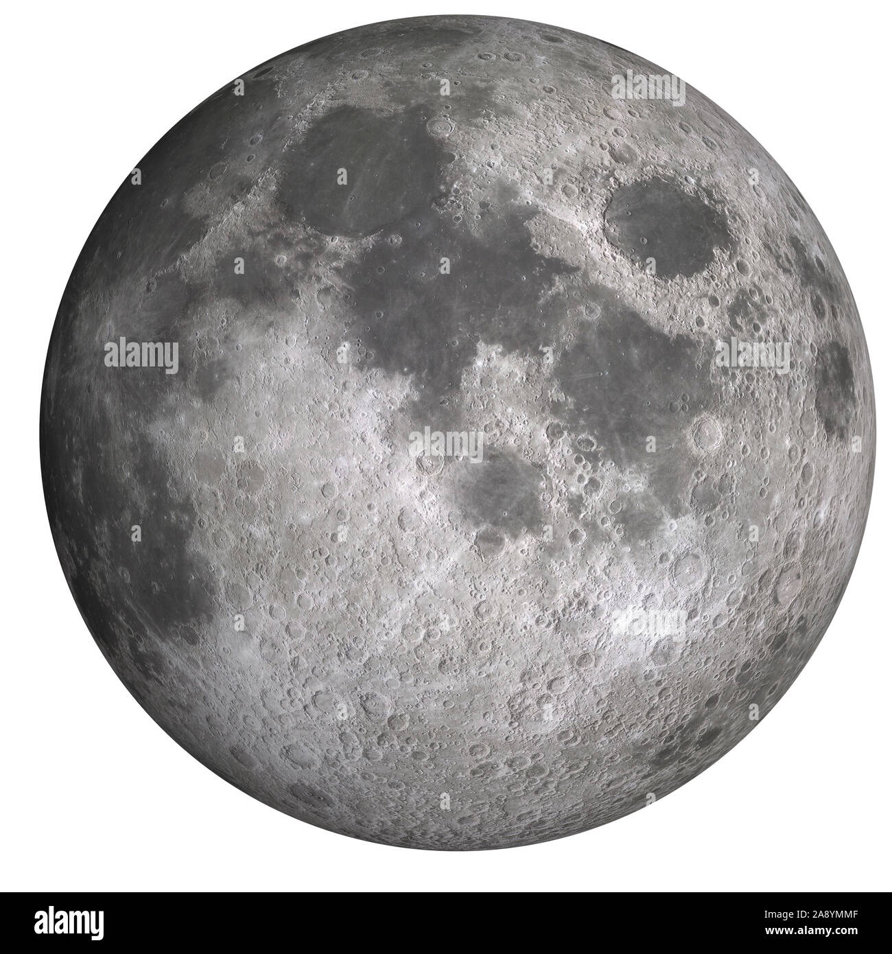 High detailed visible front side of the moon isolated. 3D render illustration. Science fiction. Elements of this image were furnished by NASA Stock Photo