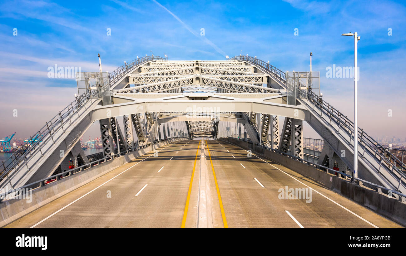 The newly raised Bayonne Bridge viewed from road level Stock Photo