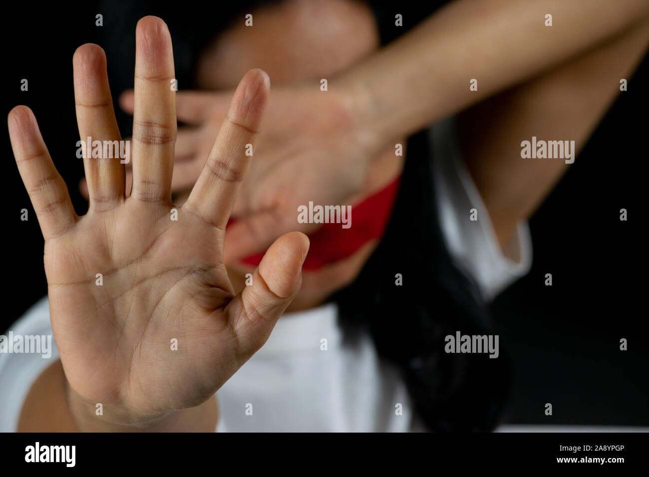 Woman Hand Sign For Stop Abusing Violence Woman Bondage In Angle Of Abandoned Stop Violence Against Women International Women S Day Or Human Right Stock Photo Alamy Woman Hand Sign For Stop Abusing Violence Woman Bondage In Angle Of Abandoned Stop Violence Against Women International Women S Day Or Human Right Stock Photo Alamy