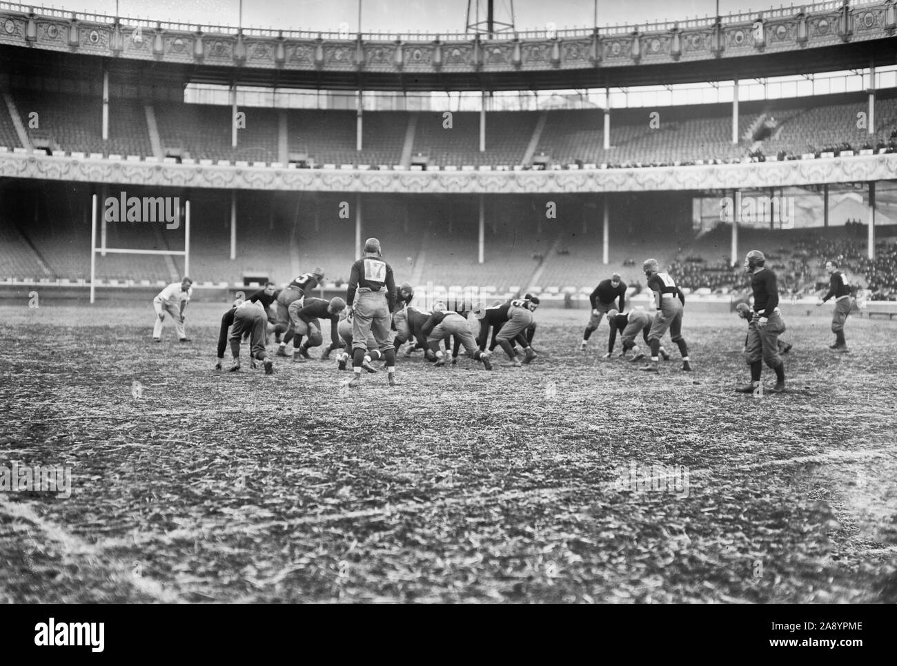 Photograph shows Washington & Jefferson College playing a football game against Rutgers University at the Polo Grounds in New York City on November 28, 1914. Stock Photo
