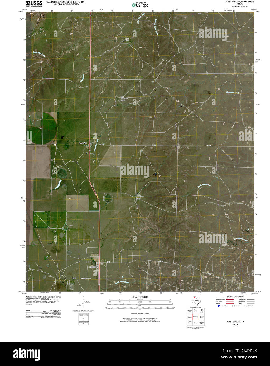 USGS TOPO Map Texas TX Masterson 20100427 TM Restoration Stock Photo