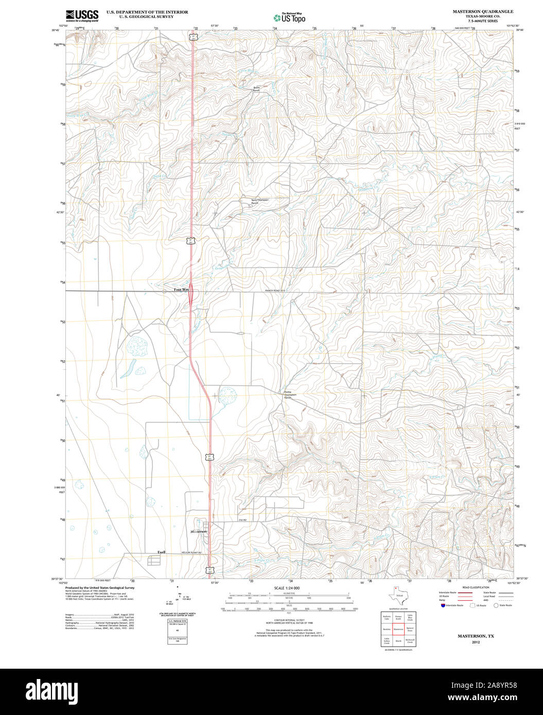 USGS TOPO Map Texas TX Masterson 20121031 TM Restoration Stock Photo