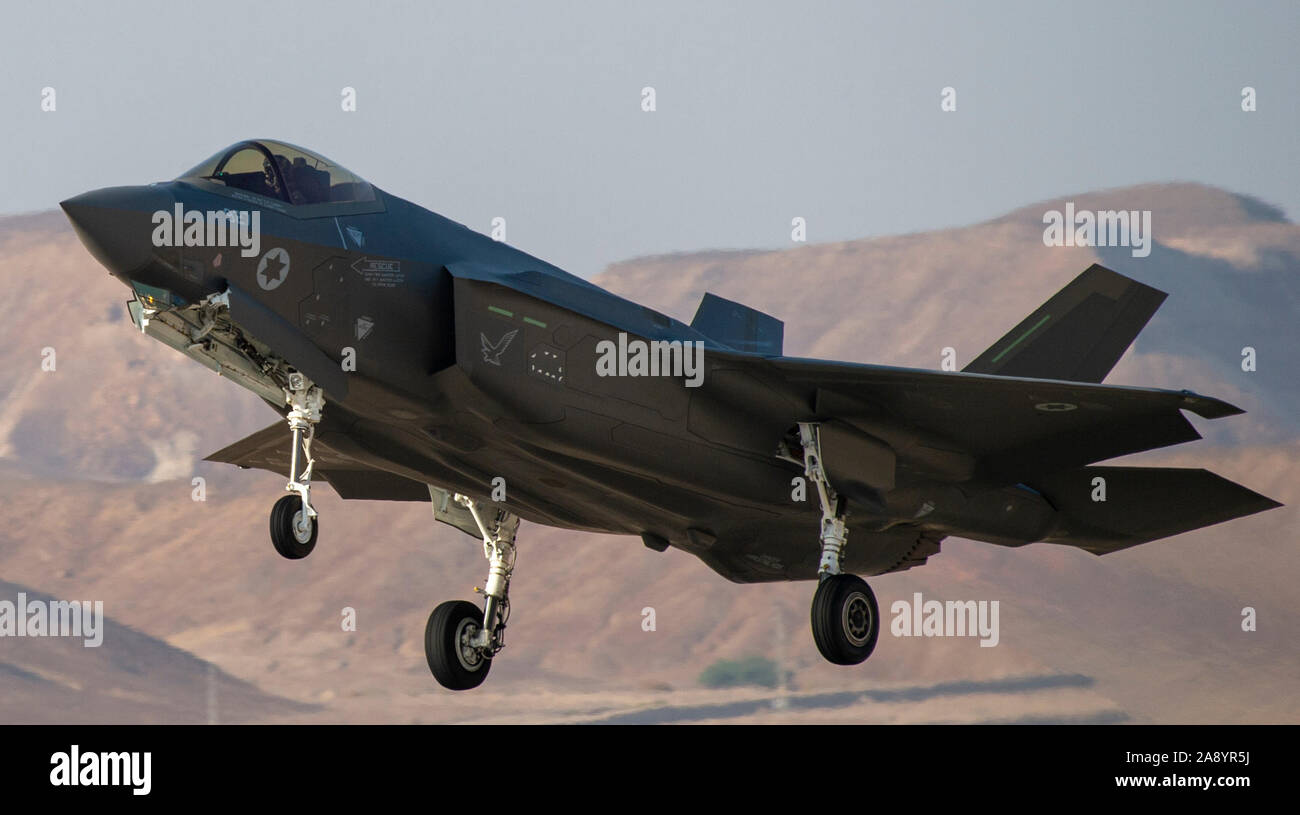 An Israeli F-35I Adir, takes off to participate in a training exercise during Blue Flag 2019 at Uvda Air Base, Israel, November 5, 2019. The U.S. and Israel maintain a close bilateral relationship, and exercises like Blue Flag help to strengthen that further. (U.S. Air Force photo by Airman 1st Class Kyle Cope) Stock Photo