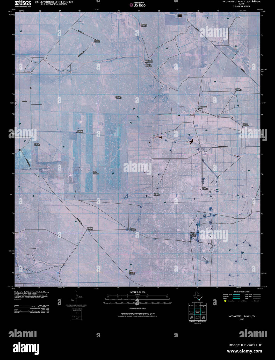 USGS TOPO Map Texas TX McCampbell Ranch 20100525 TM Inverted Restoration Stock Photo