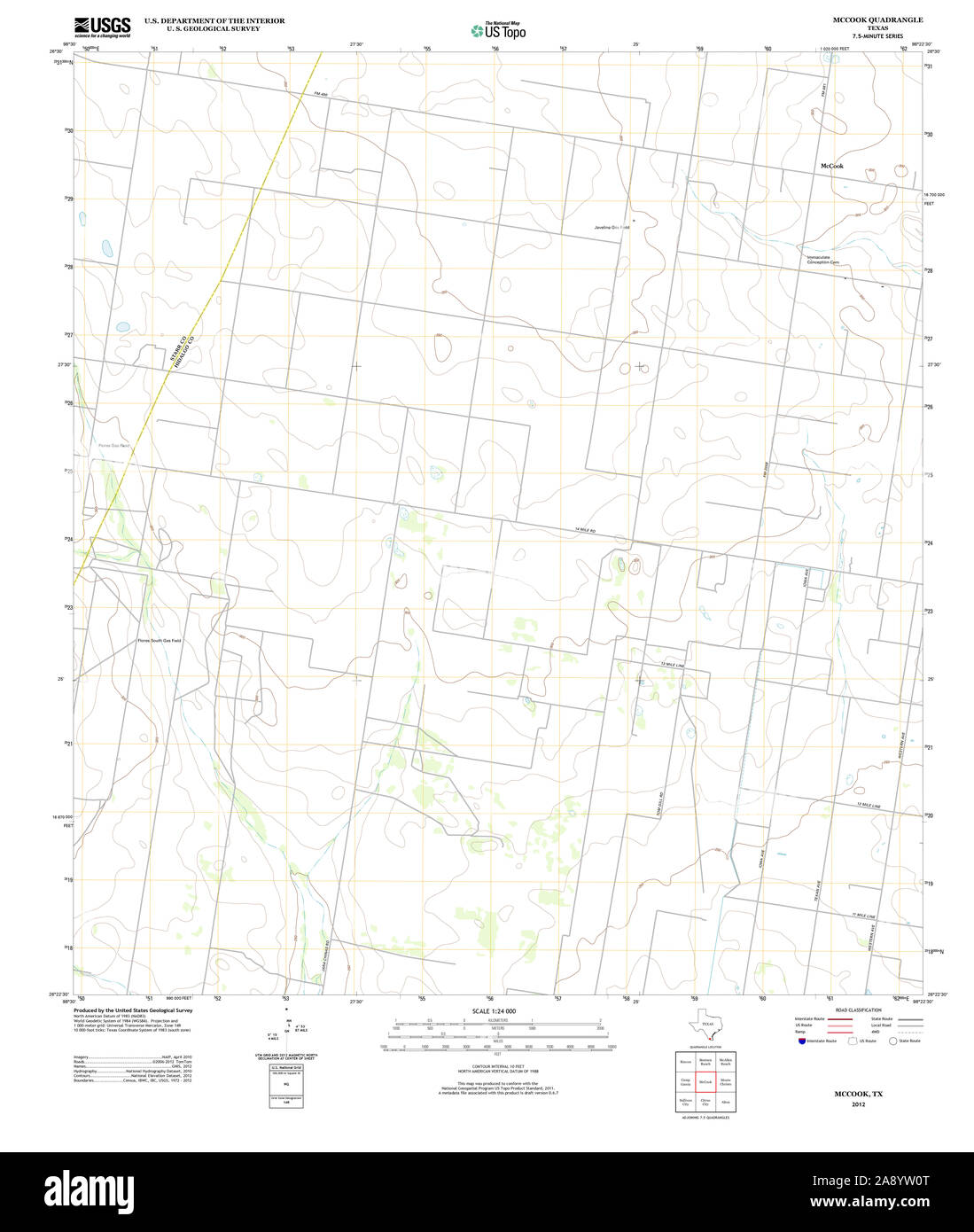 USGS TOPO Map Texas TX McCook 20121219 TM Restoration Stock Photo