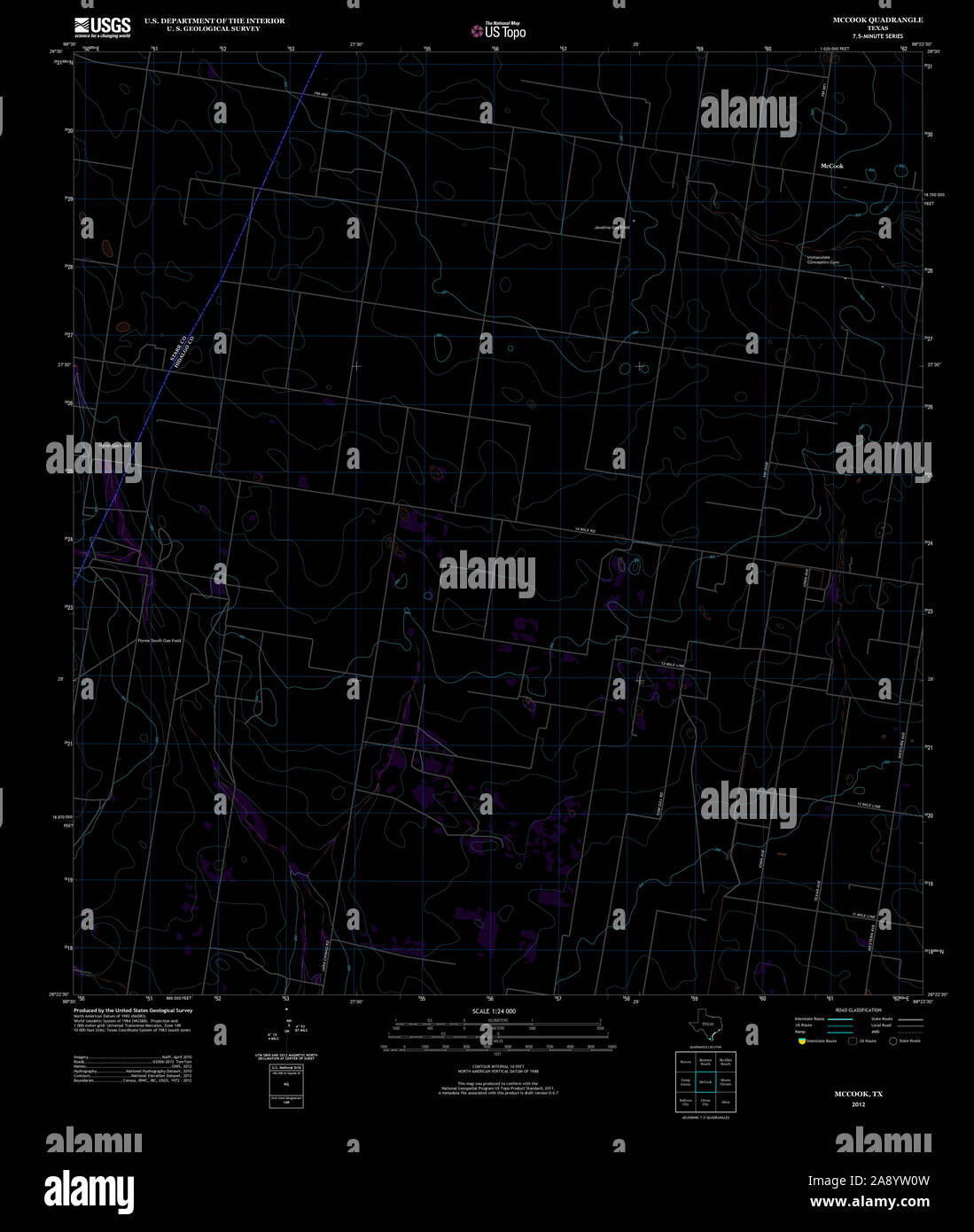 USGS TOPO Map Texas TX McCook 20121219 TM Inverted Restoration Stock Photo