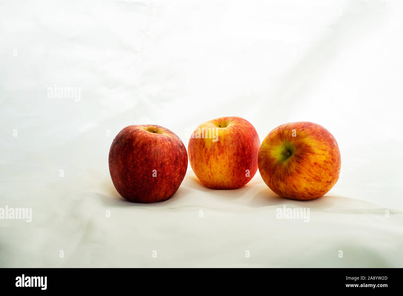 three freshness red yellow apple fruit for food still life on white ...