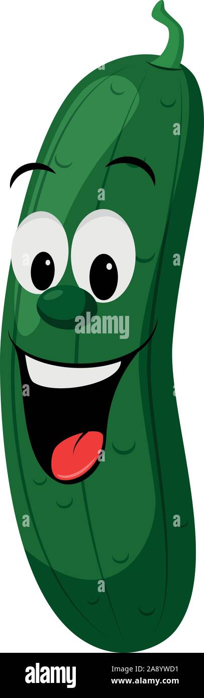 Vegetables Characters Collection: Vector illustration of a funny and smiling cucumber in cartoon style. Stock Vector