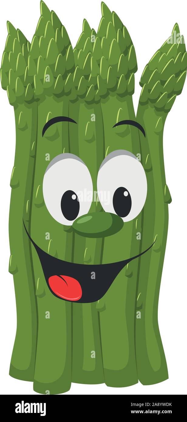 Vegetables Characters Collection: Vector illustration of a funny and smiling asparagus in cartoon style. Stock Vector