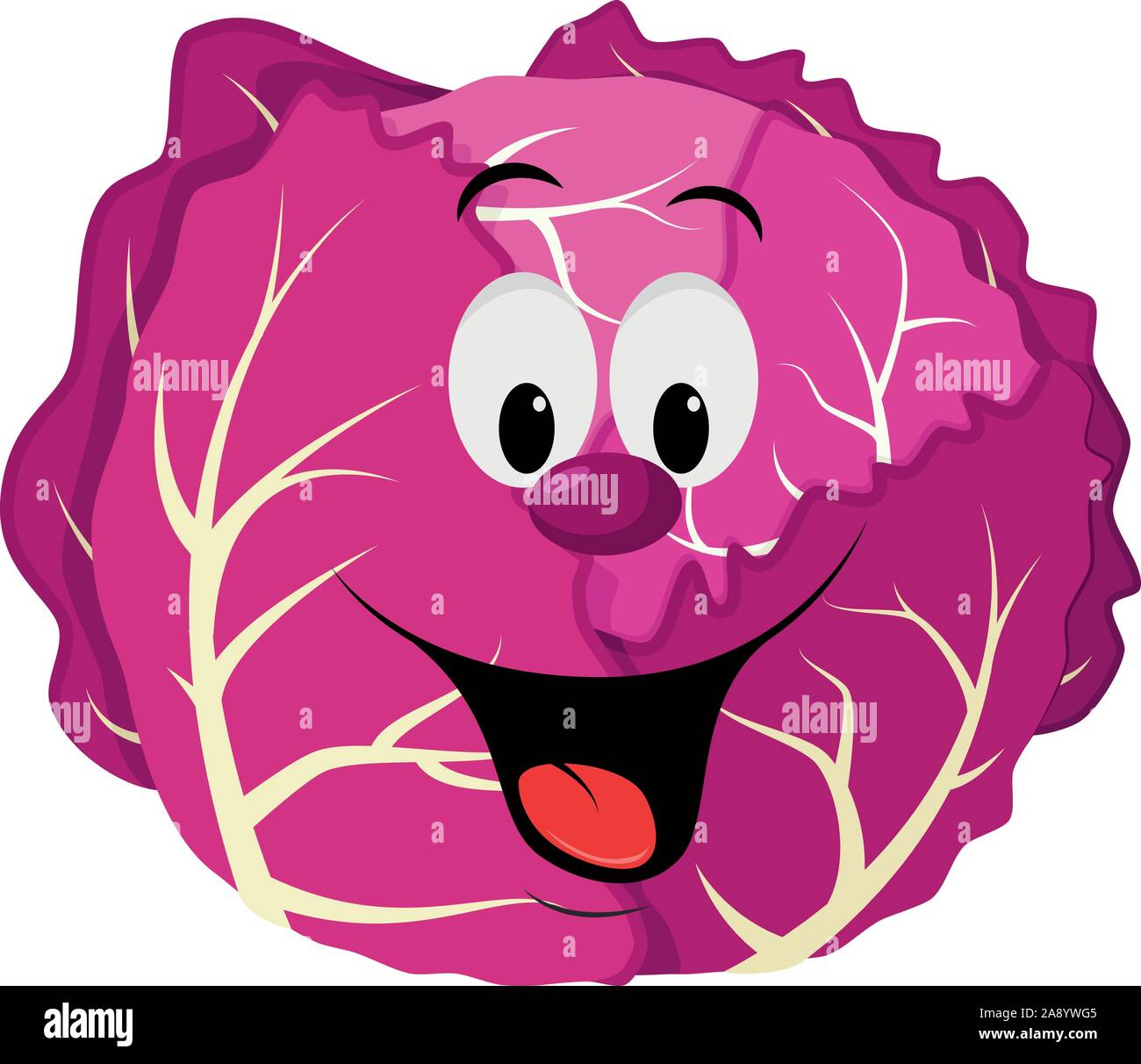 Vegetables Characters Collection: Vector illustration of a funny and smiling purple cabbage in cartoon style. Stock Vector