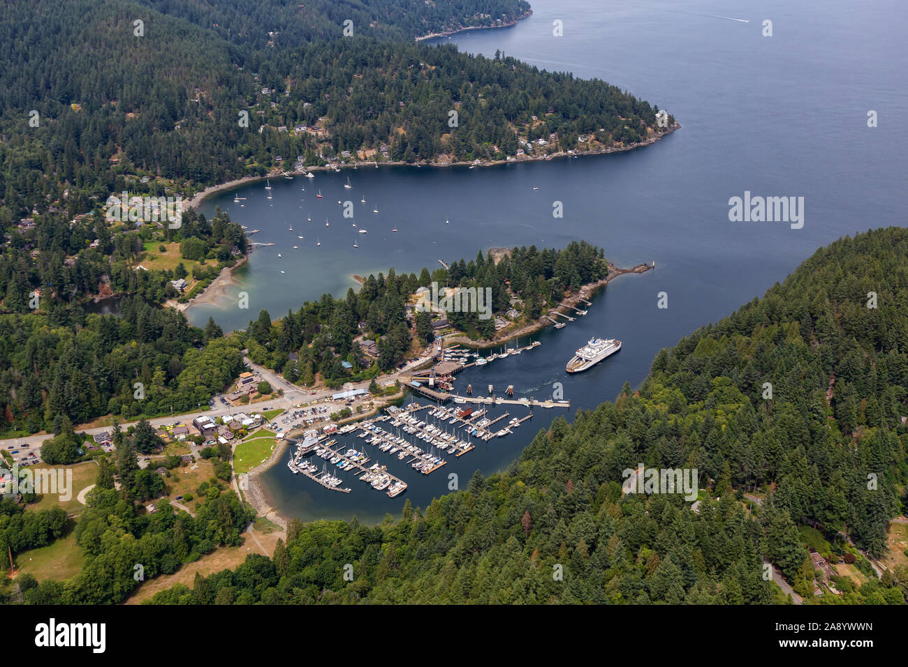 Snug Cove, Bowen Island, British Columbia, Canada. Aerial view of a