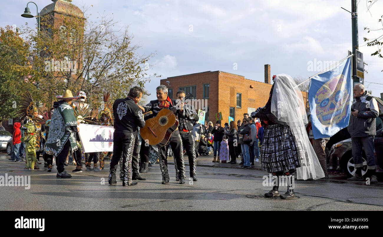2019 Day of the Dead procession is about to kick-off on Detroit Road in the Gordon Square Arts District of Cleveland, Ohio, USA Stock Photo