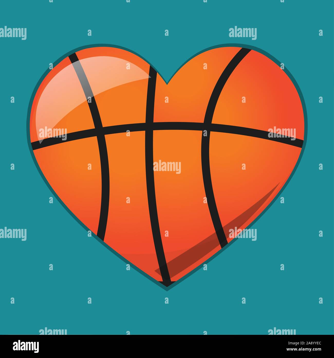 heart with basketball ball for loving basketball sport concept vector