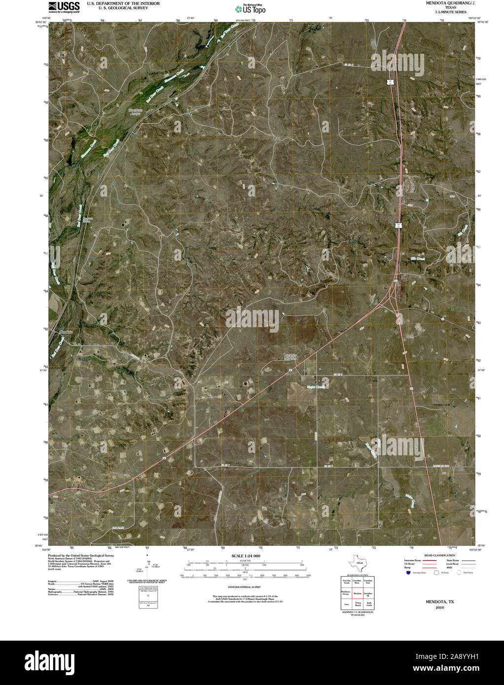 USGS TOPO Map Texas TX Mendota 20100307 TM Restoration Stock Photo