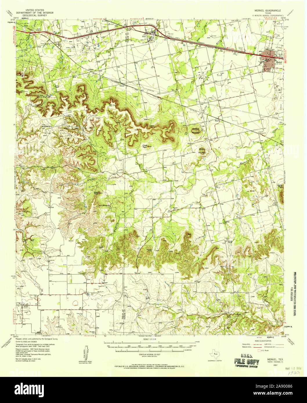 Usgs Topo Map Texas Tx Merkel 109719 1957 62500 Restoration 2A90086 