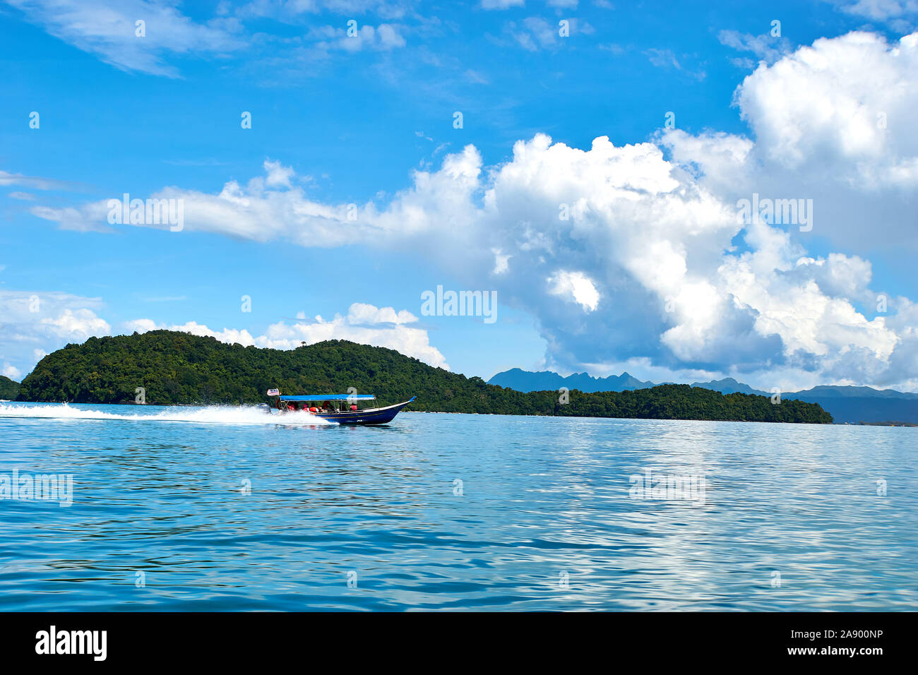 LANGKAWI, MALAYSIA OCTOBER 13.2019 Boat on ocean at island hopping