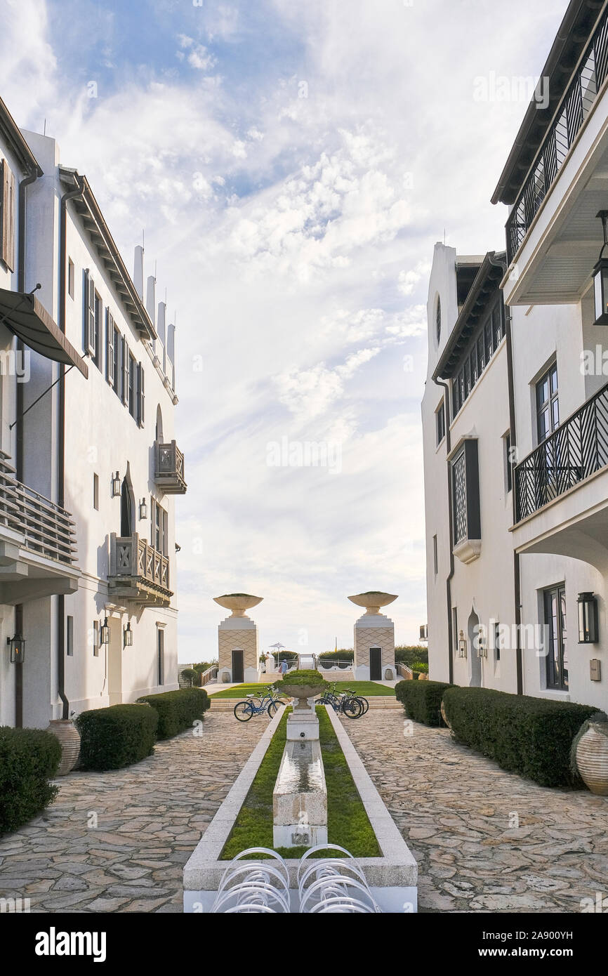 Alys Beach Florida, USA, residential homes showing modern seaside or coastal living in South Walton Florida, in the Florida panhandle. Stock Photo