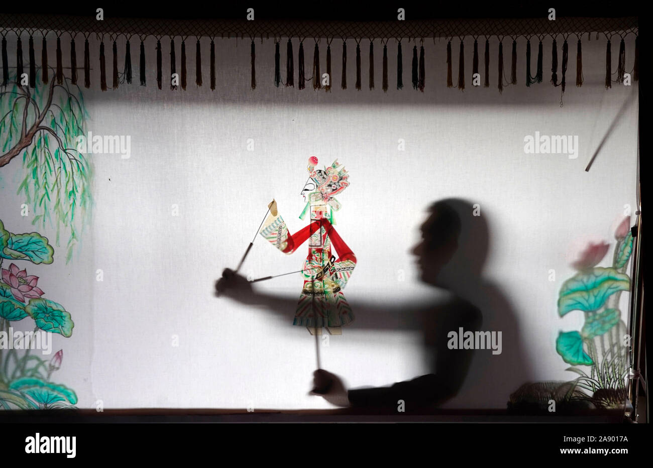 191112 Beijing Nov 12 2019 Xinhua Guo Bao Plays Shadow Puppet Show In His Museum In Magusi Village Qian An City Of North China S Hebei Province Nov 10 2019 Guo Bao