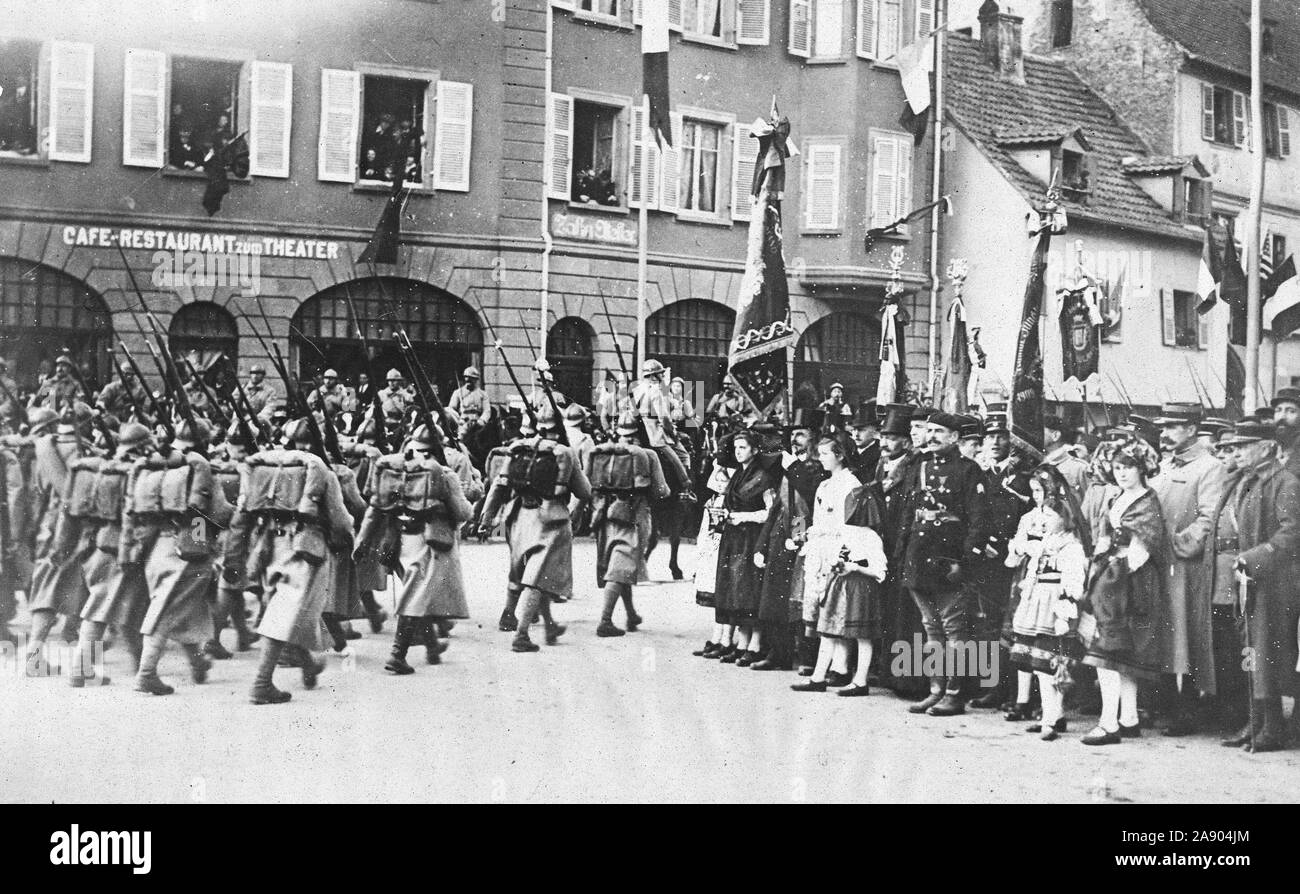 Ceremonies - Liberation of Alsace (Strassbourg) - French troops arrive at Colmar Stock Photo