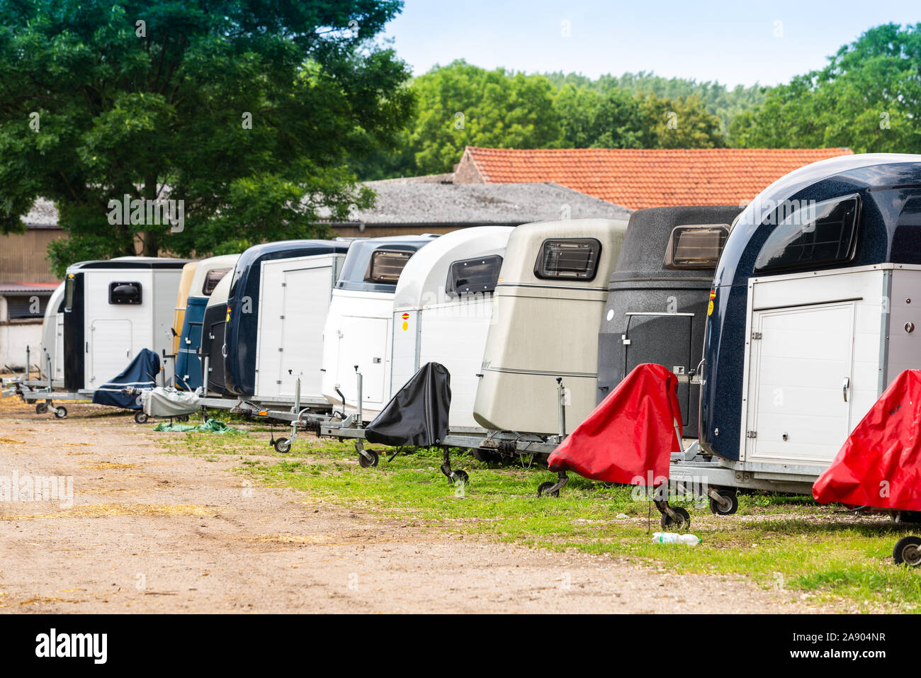 Horse transport boxes. horse trailer Stock Photo Alamy