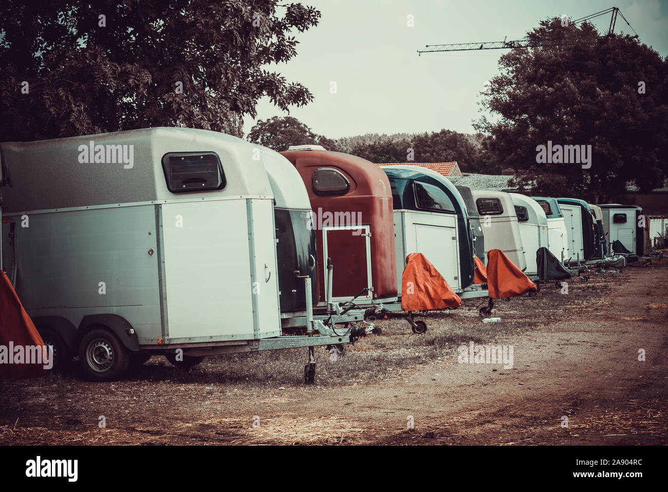 Horse transport boxes. horse trailer Stock Photo Alamy
