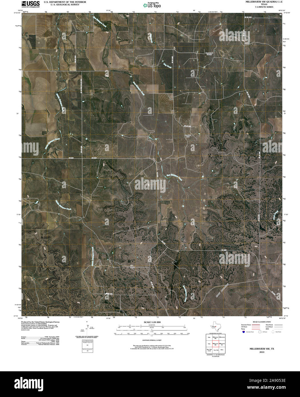 USGS TOPO Map Texas TX Millersview SW 20100412 TM Restoration Stock