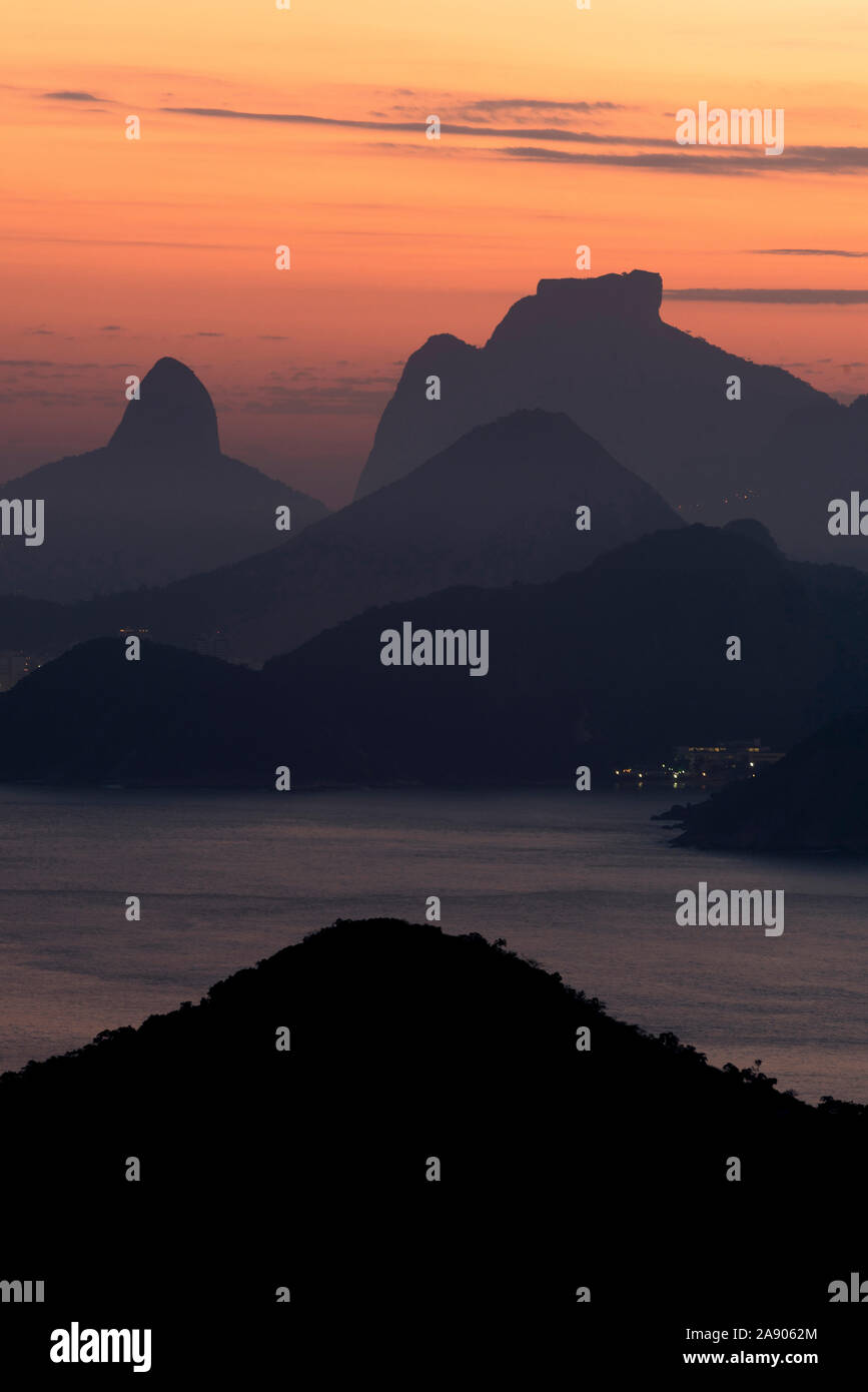 Landscape photograph of Rio de Janeiro showing Pedra da Gavea, Brazil. Stock Photo