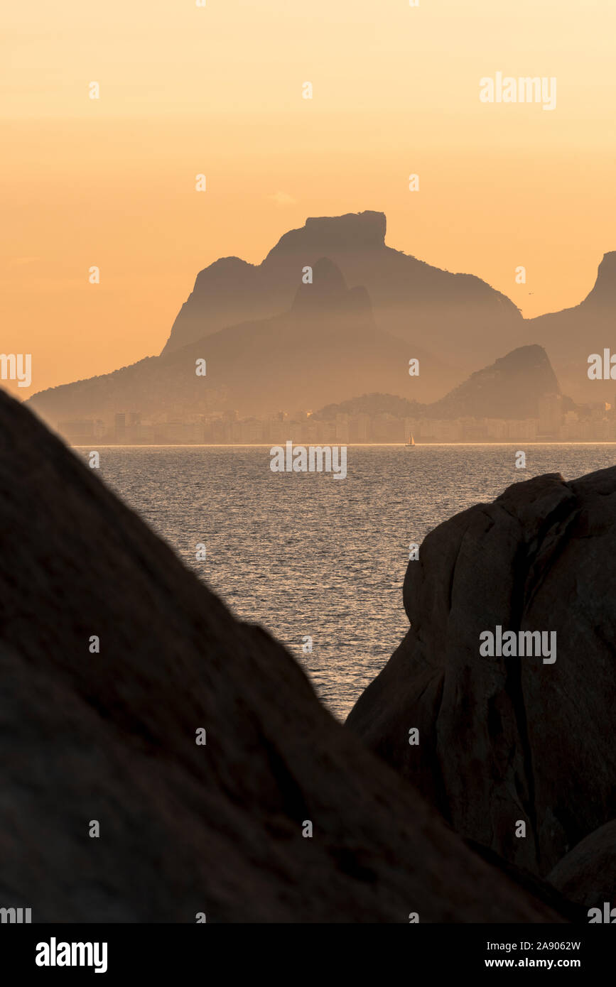 Landscape photograph of Rio de Janeiro showing Pedra da Gavea, Brazil. Stock Photo