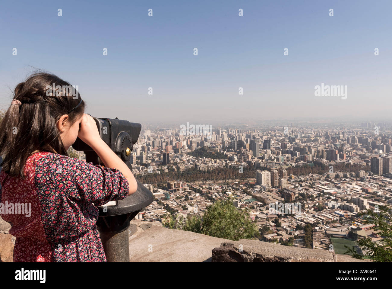 Girl discovering the city of Santiago Stock Photo