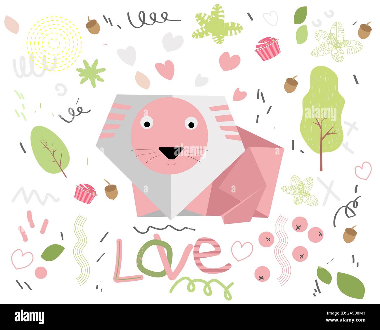 Children's poster with a lion cub and the inscription love. Vector illustration. Stock Vector