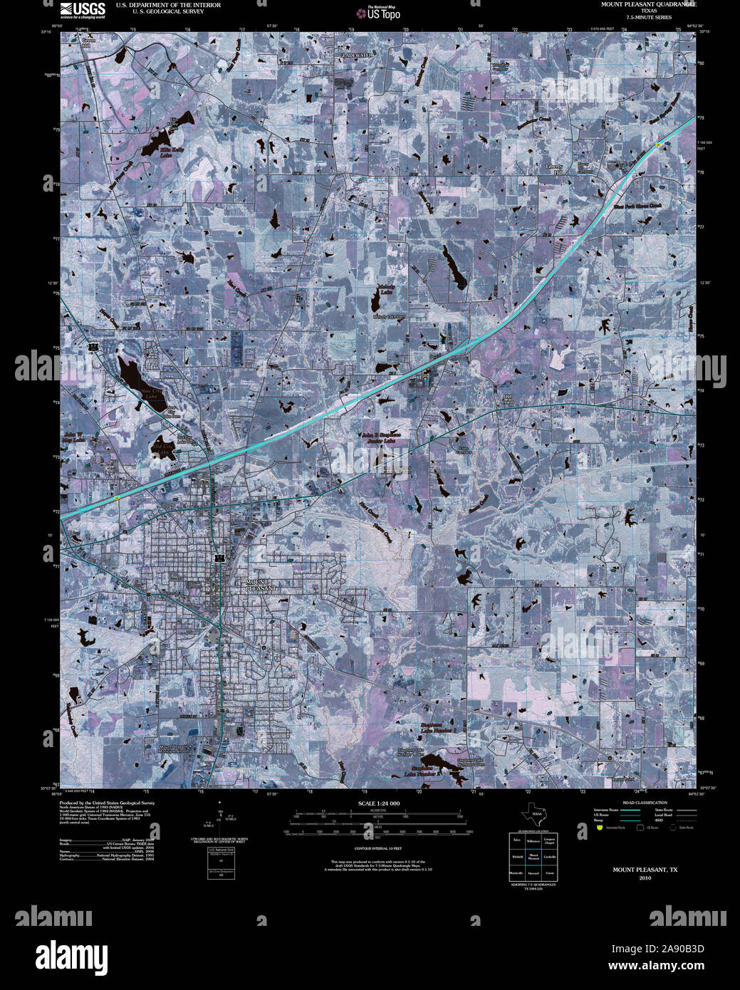 Topographic Map of Mount Pleasant, Texas