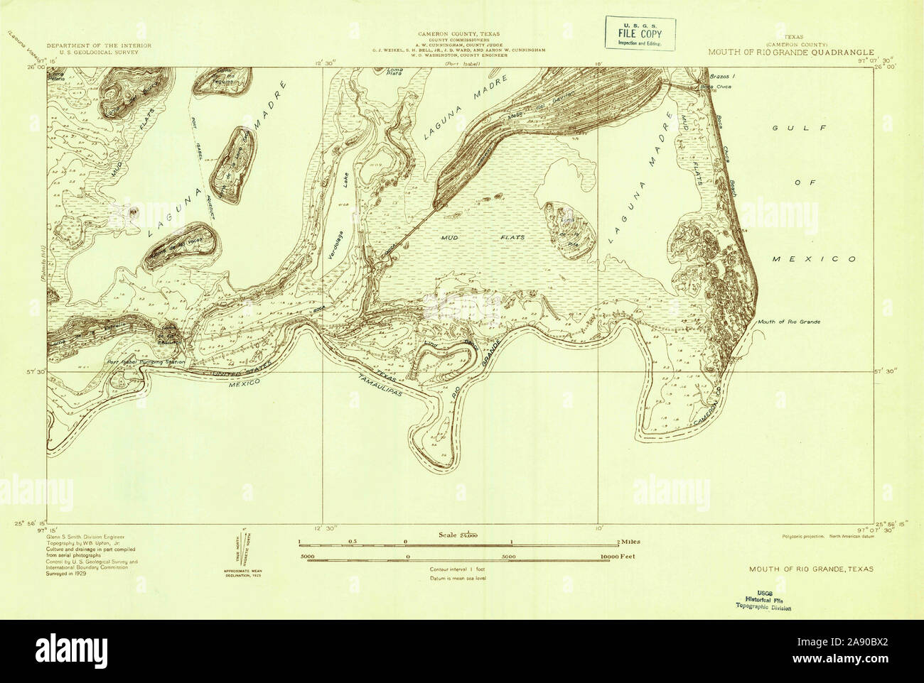 Usgs Topo Map Texas Tx Mouth Of Rio Grande 1929 Restoration Stock Photo Alamy